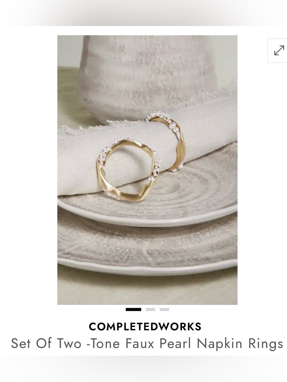 NEW Completedworks Set of two tone faux Pearl napkin rings  $335 MSRP